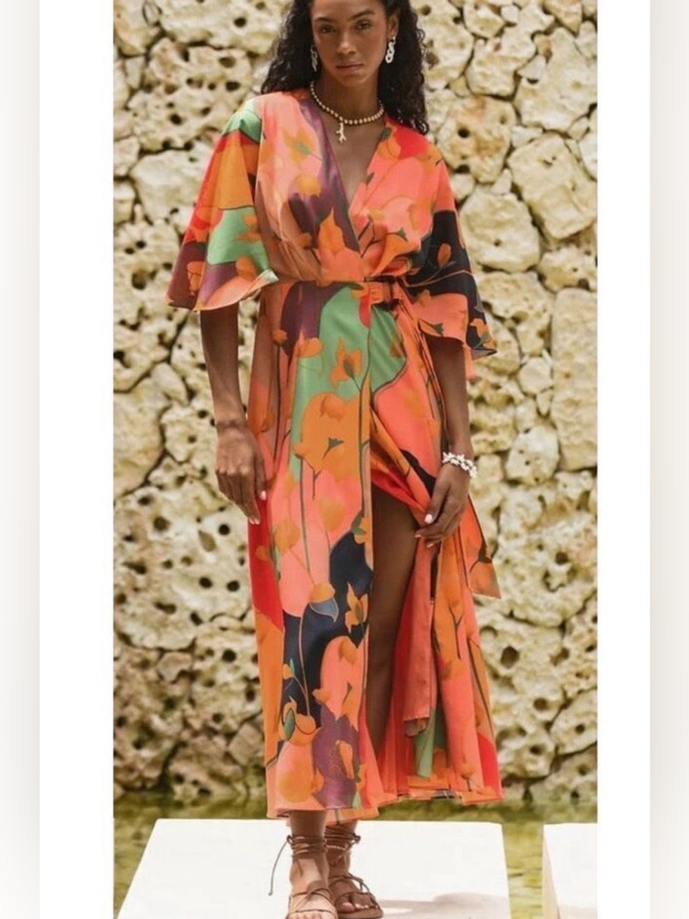 NWT HUTCH $298 Lyna Floral Wrap Maxi Dress Orange Multi Medium